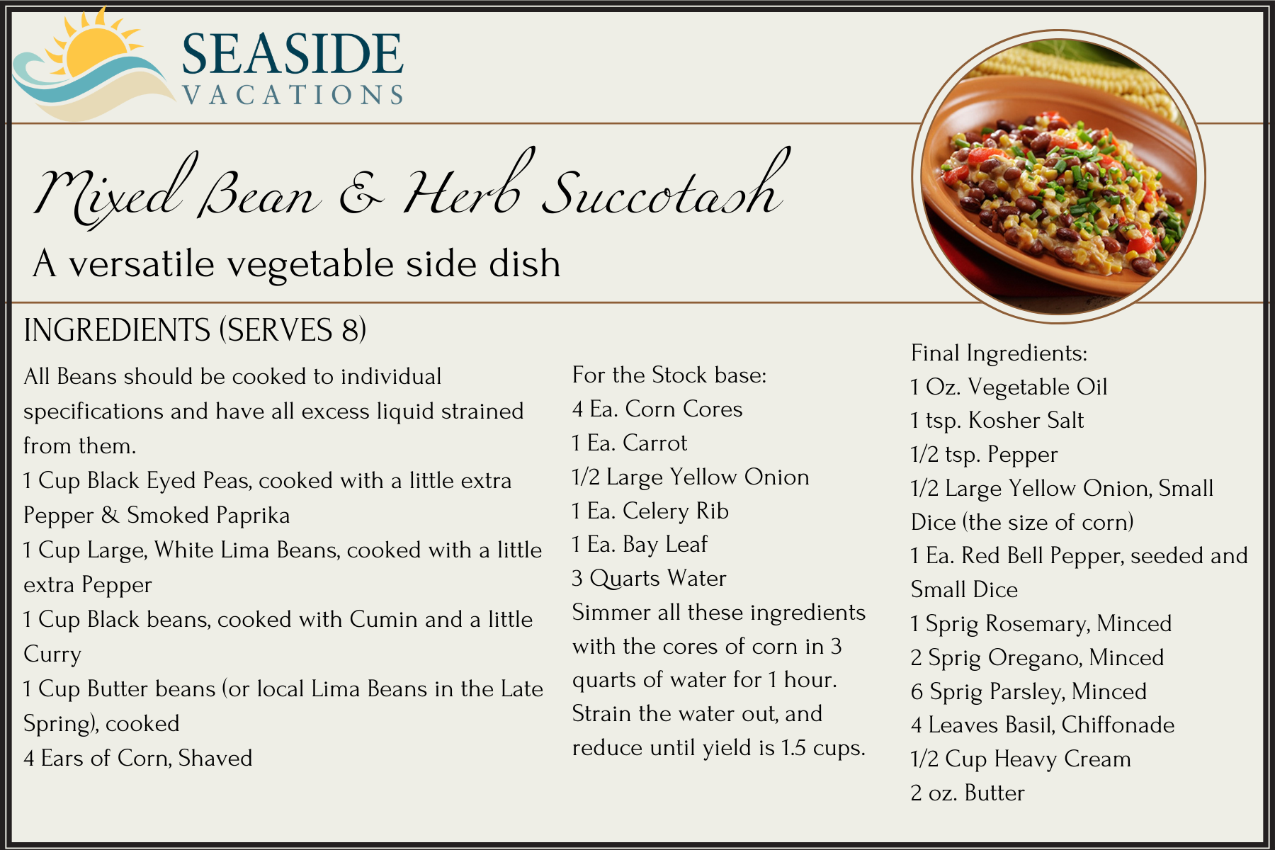 Mixed Bean & Herb Succotash Recipe Card Page 1 Mixed Bean & Herb Succotash Recipe Card Page 1